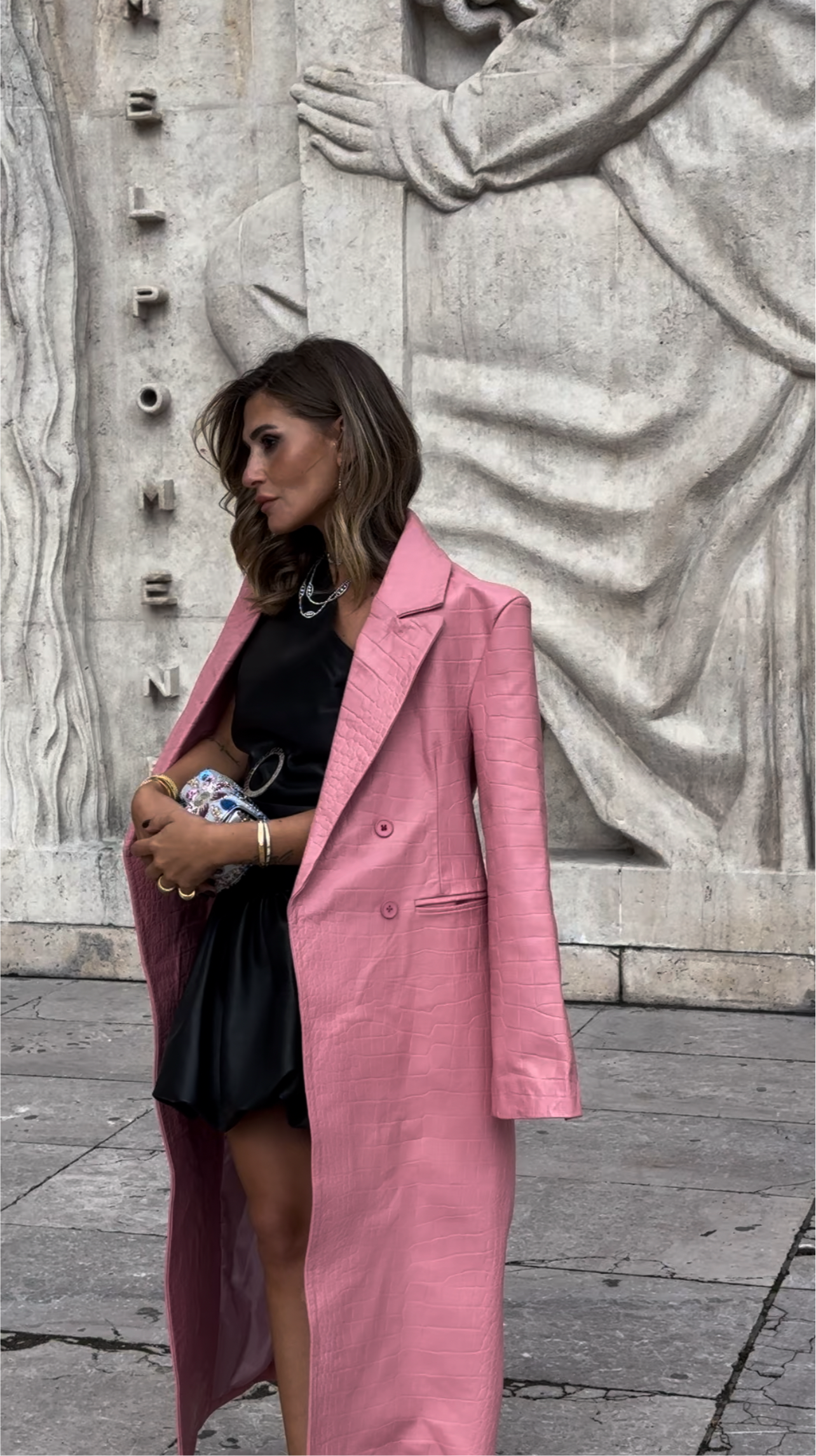 Rose Croco Leather coat