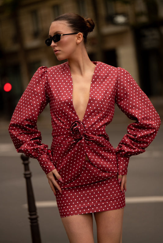 Burgundy dots blazer set